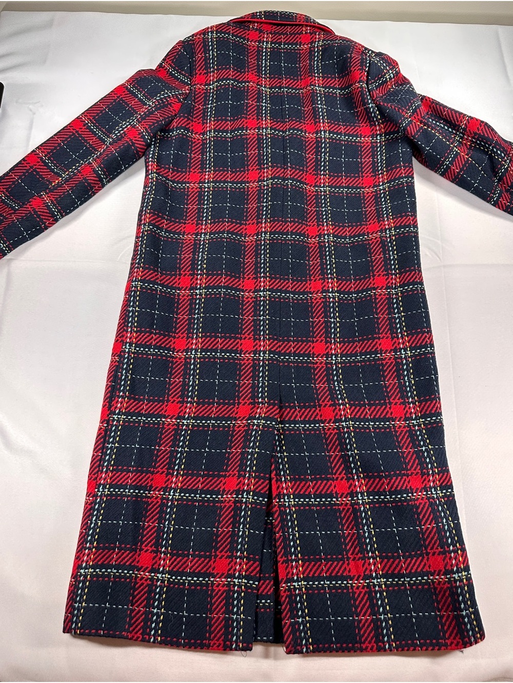 Primark Red Navy Tartan Plaid Long Coat Women’s US 8 - Picture 5 of 8